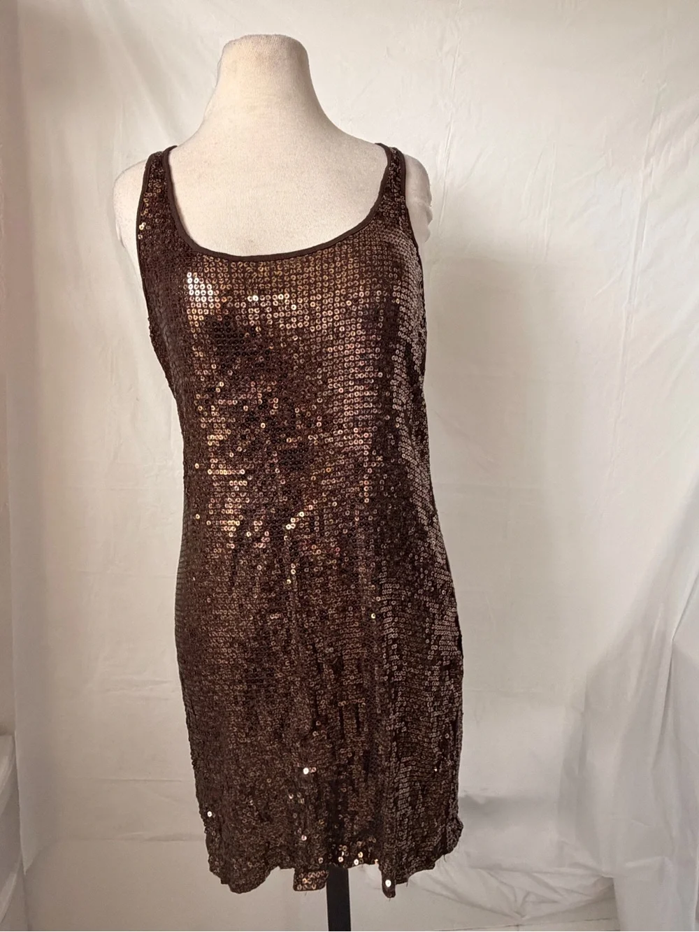Michael Kors Brown Sequin Scoop Neck Mini Dress